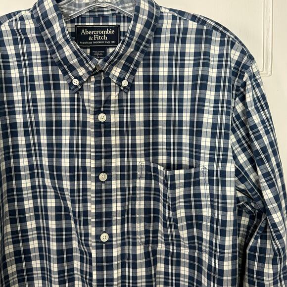 Abercrombie & Fitch Shirt Mens Large Blue White Plaid Muscle Fit Button Down - Picture 6 of 7